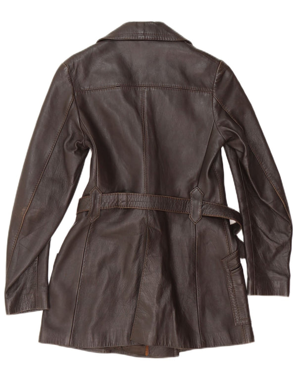 Cappotto in pelle vintage da donna UK 6 XS Marrone