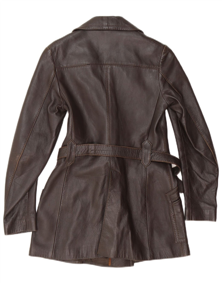 Cappotto in pelle vintage da donna UK 6 XS Marrone