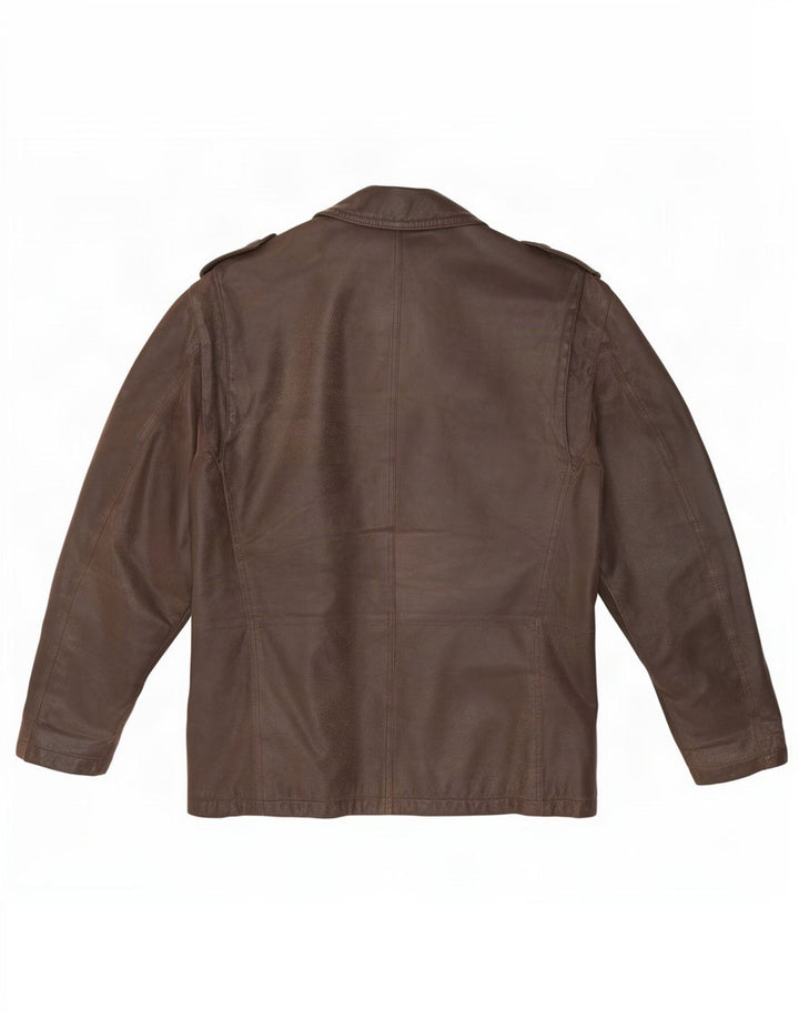 Giacca in pelle militare da uomo vintage IT 50 grande marrone