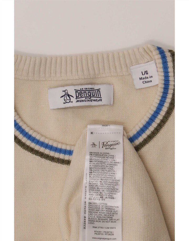 Maglione da uomo girocollo Penguin, maglione a righe grandi in cotone bianco