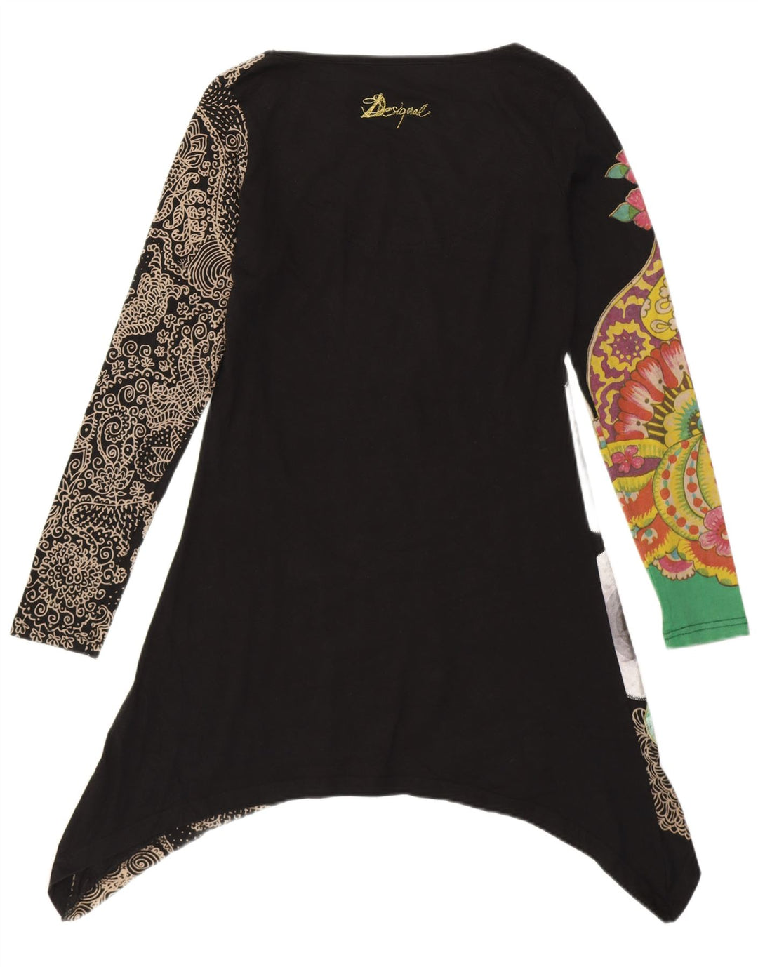 Desigual donna tunica asimmetrica grafica Top UK 10 piccolo nero floreale