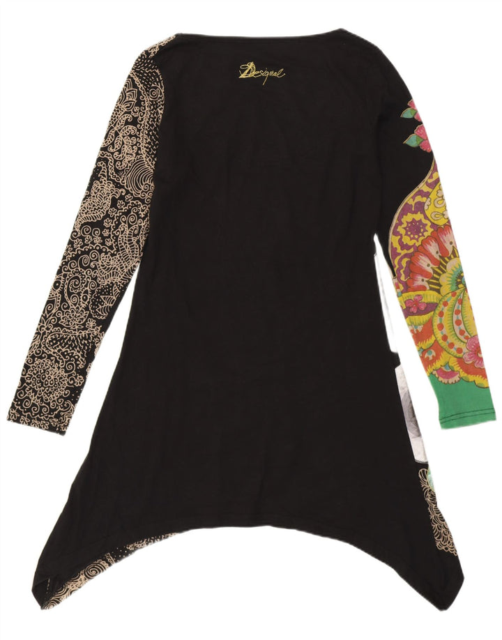 Desigual donna tunica asimmetrica grafica Top UK 10 piccolo nero floreale