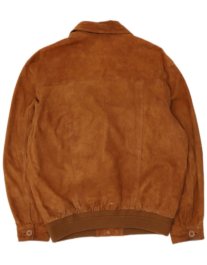 Giubbotto bomber vintage in pelle scamosciata da uomo IT 50 grande in pelle marrone