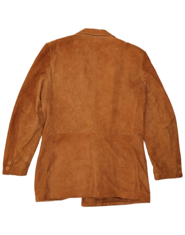 Giacca blazer vintage in pelle scamosciata doppiopetto da uomo IT 52 XL in pelle marrone