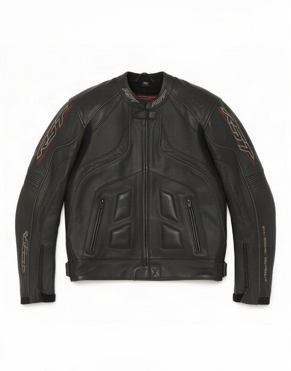 RST Mens Graphic Moto Racer Leather Jacket UK 42 Medium Black