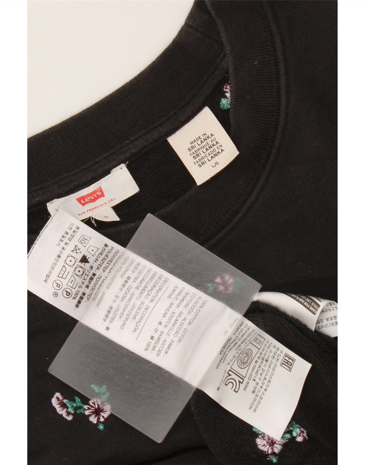 Levi's Donna Felpa Oversize Maglione UK 16 Grande Cotone Floreale Nero