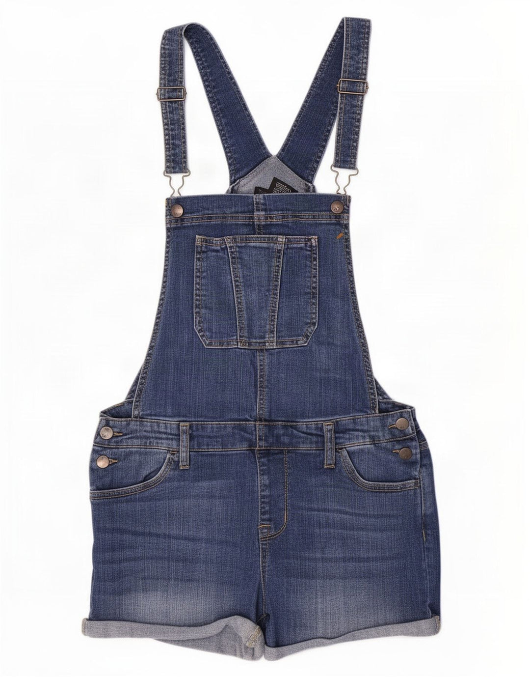 Mossimo Pantaloncini di jeans elasticizzati da donna con salopette media W30 in cotone blu