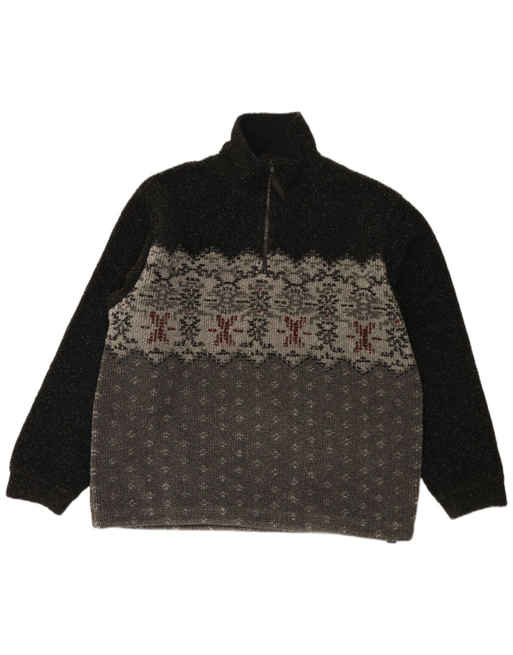 Maglione in pile da uomo Colmar con zip e collo medio nero Fair Isle