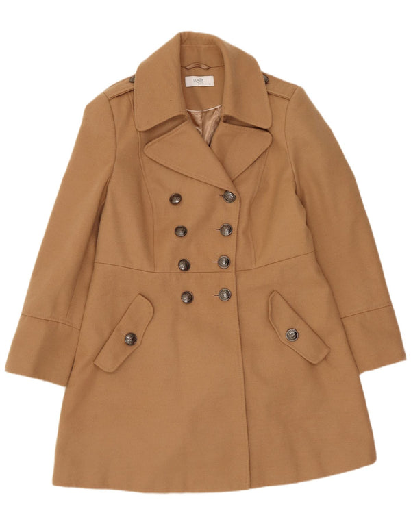 Wallis Womens Double Breasted Coat UK 14 Large Beige Polyester