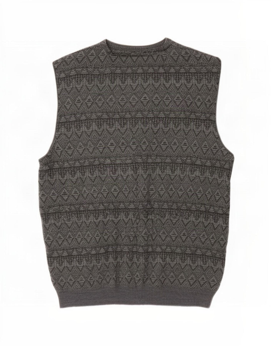 Maglione cardigan senza maniche vintage da uomo 2XL grigio a rombi/diamante
