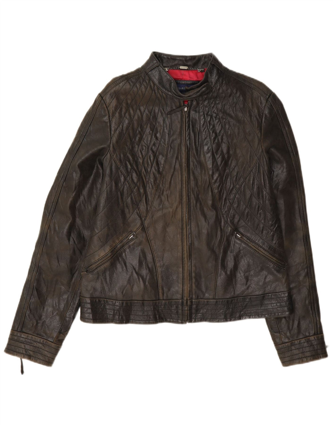 Giacca in pelle da motociclista da donna Trussardi UK 14 Marrone medio