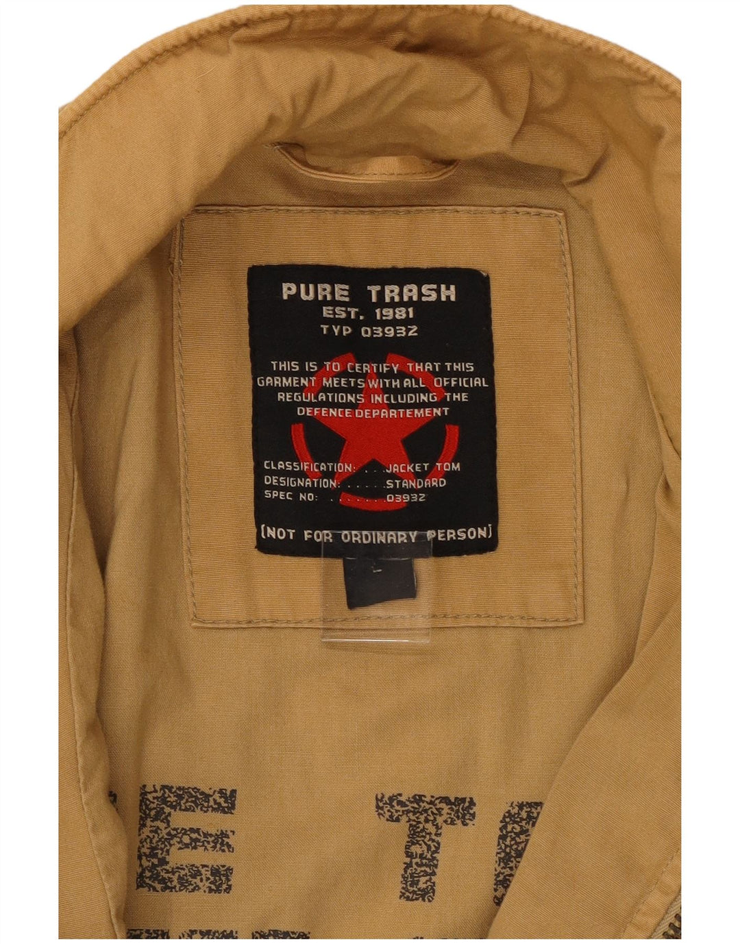Giacca militare da uomo Pure Trash UK 40 grande cotone beige
