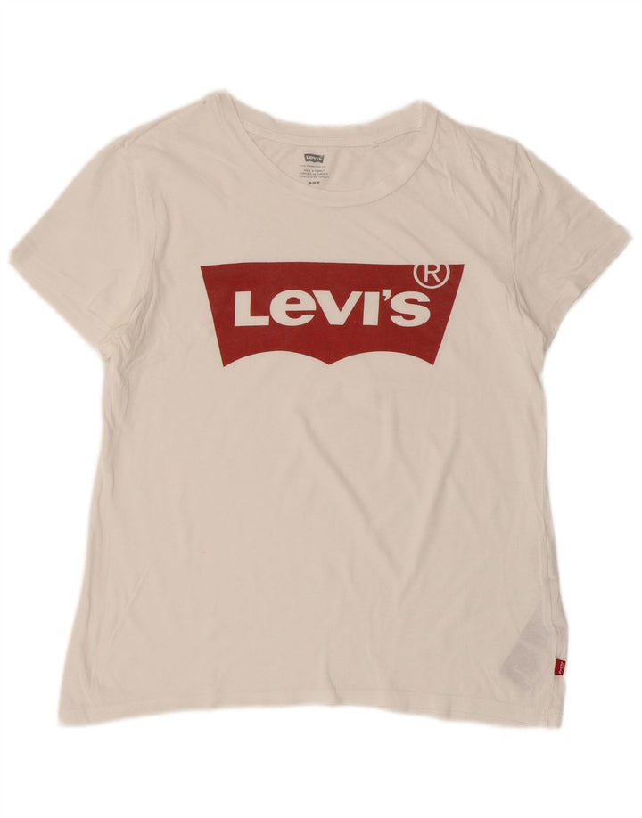 LEVI'S Womens Graphic T-Shirt Top UK 12 Medium White Cotton