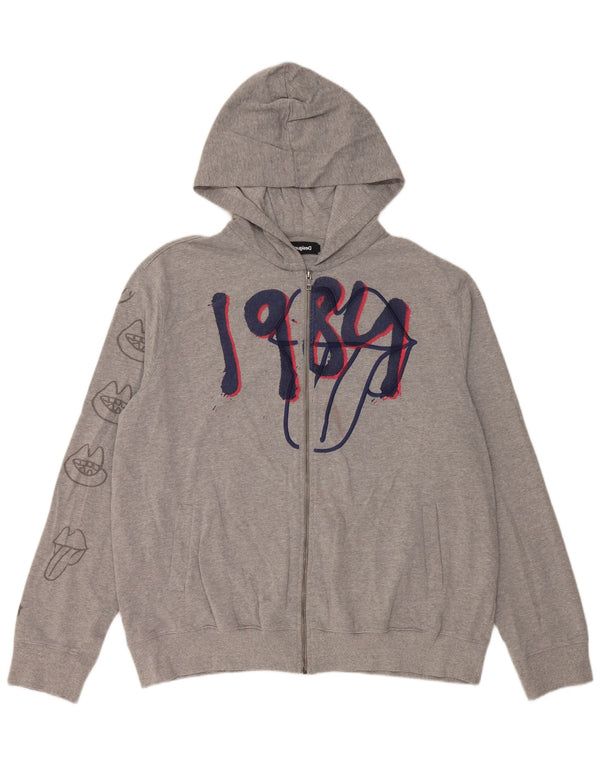 Desigual Uomo Felpa con cappuccio grafica con zip 2XL Cotone grigio