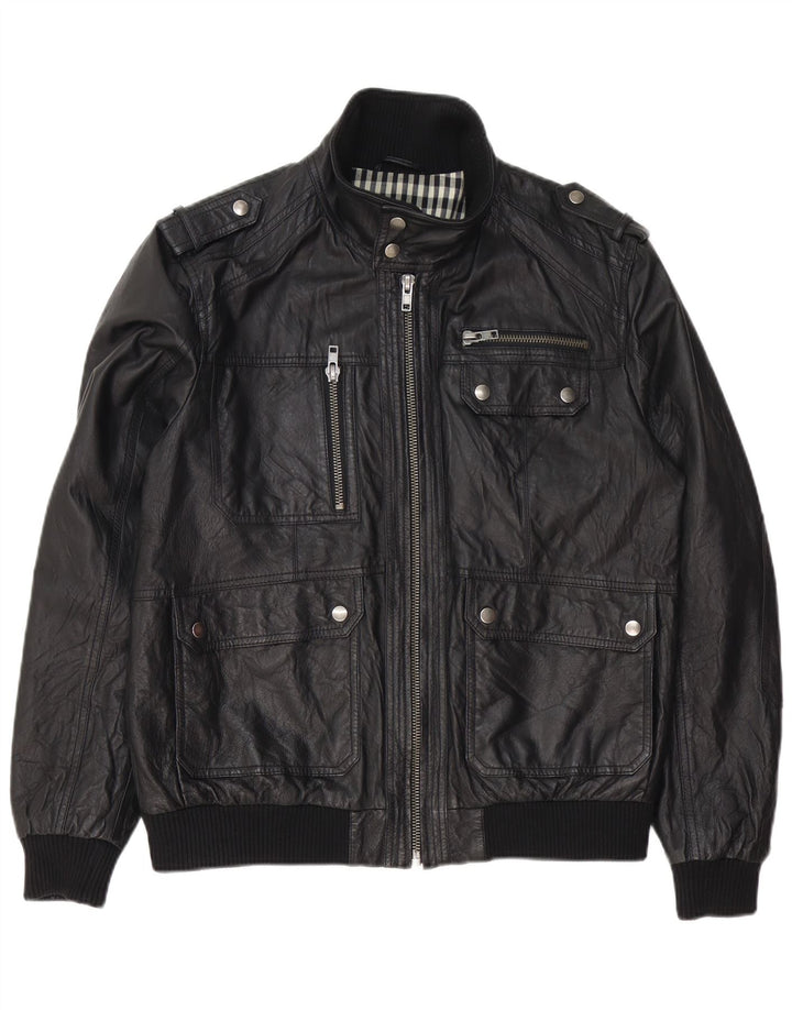 Giacca in pelle militare da uomo Montego UK 40 Large in pelle nera