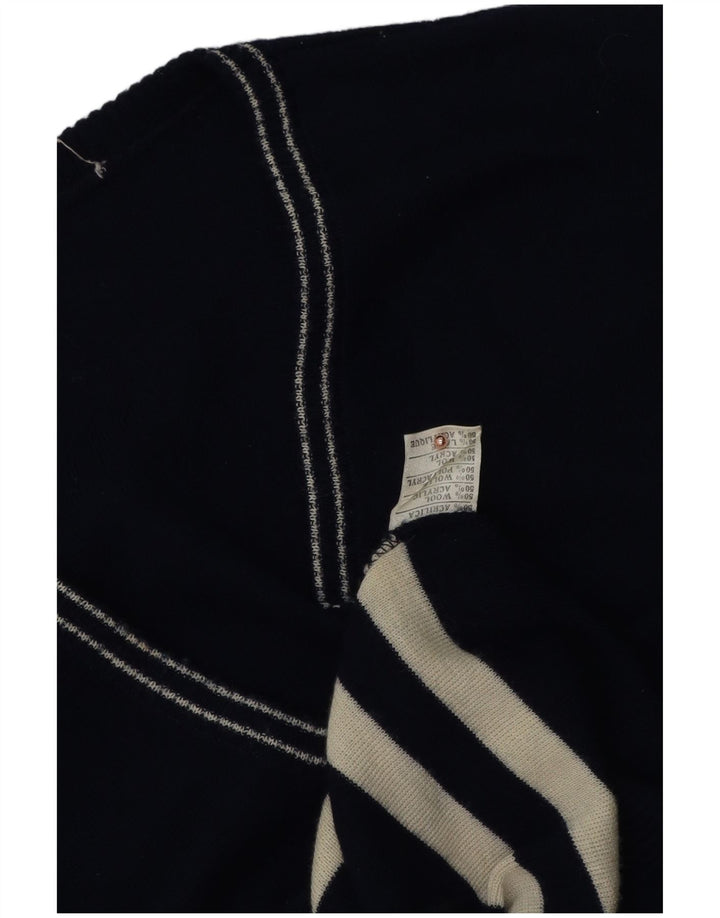 Canotta vintage da uomo in lana a righe medie blu navy