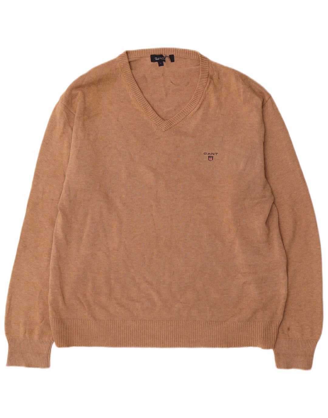 Gant Maglione da uomo con scollo a V, grande, in cotone marrone