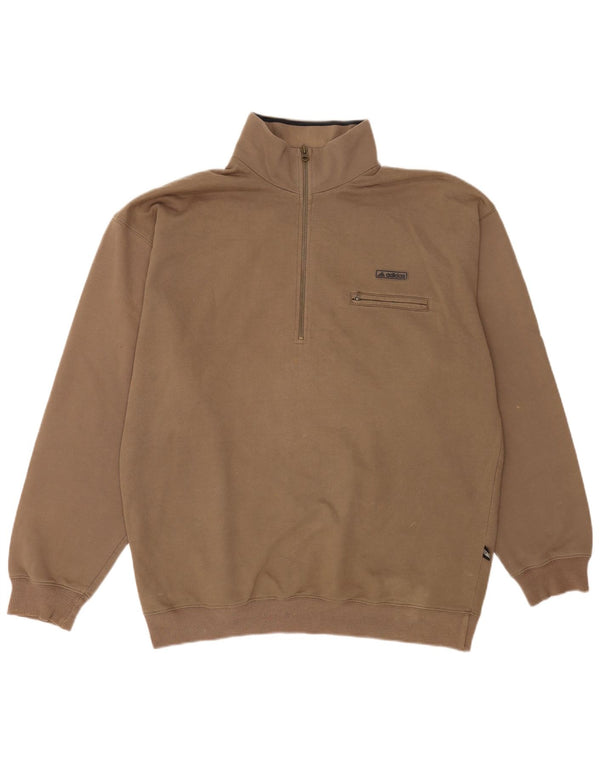 Felpa Adidas da uomo con zip sul collo, maglione grande, marrone