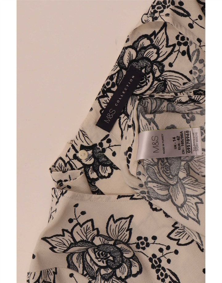 Top in camicetta da donna Marks & Spencer UK 14 grande viscosa floreale bianco sporco