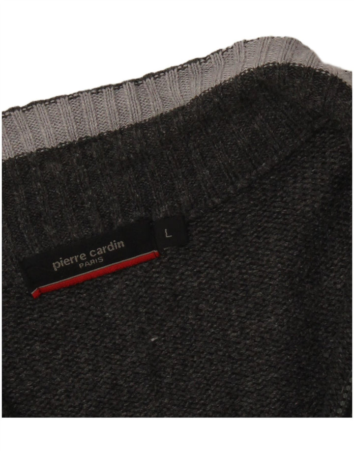 PIERRE CARDIN Maglione da uomo con zip e collo grande acrilico a righe grigie