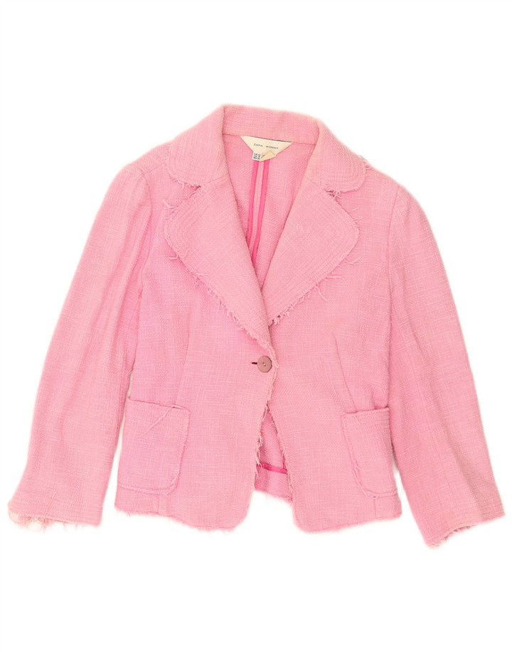Giacca blazer corta a 1 bottone da donna Zara EU 42 grande cotone rosa