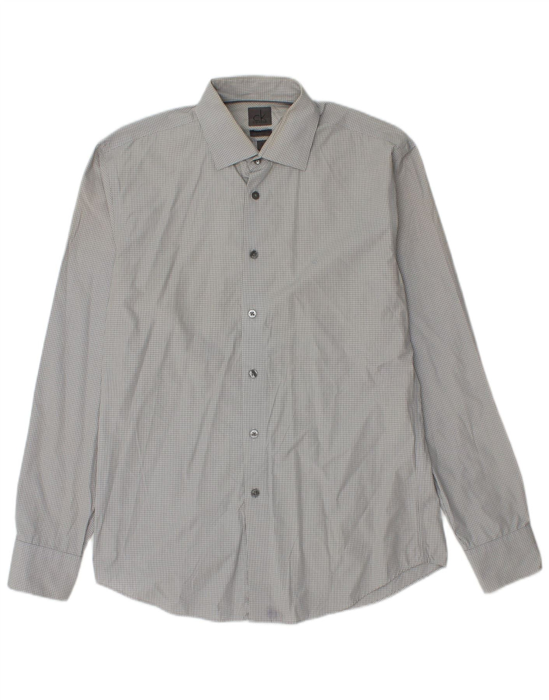 Camicia slim fit da uomo Calvin Klein taglia 39 15 1/2 cotone a quadretti grigio medio