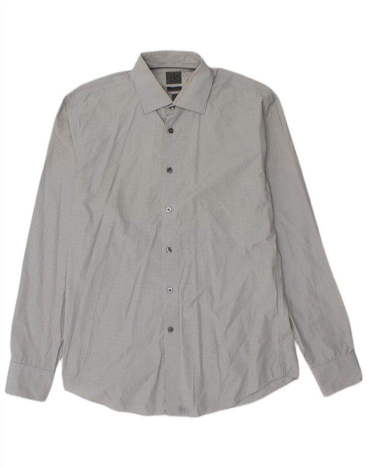 Camicia slim fit da uomo Calvin Klein taglia 39 15 1/2 cotone a quadretti grigio medio