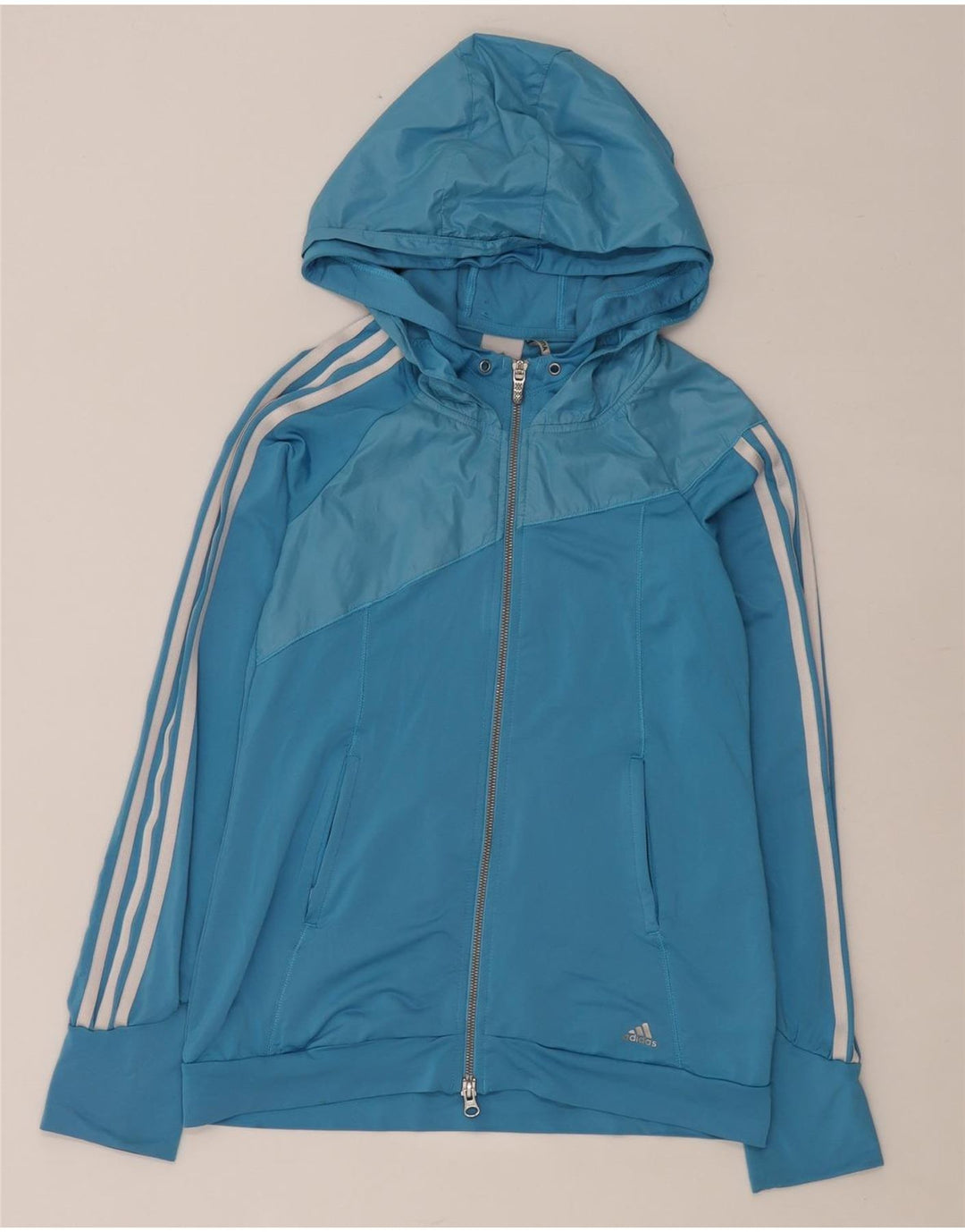 Maglione con cappuccio e zip da donna Adidas UK 10 piccolo poliestere blu
