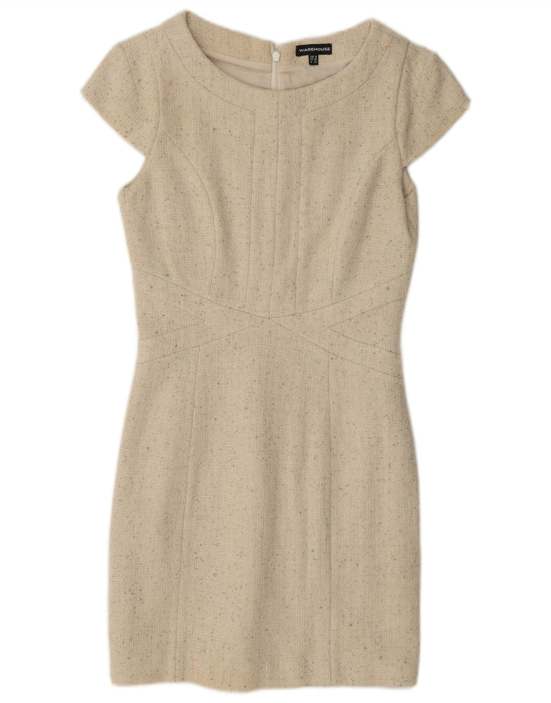 Abito tubino da donna Warehouse UK 8 piccolo in lana screziata beige