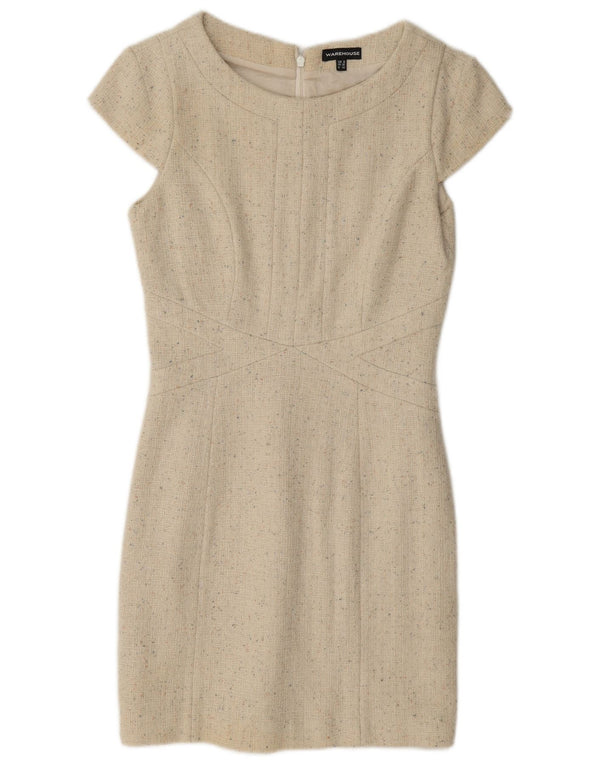 Abito tubino da donna Warehouse UK 8 piccolo in lana screziata beige