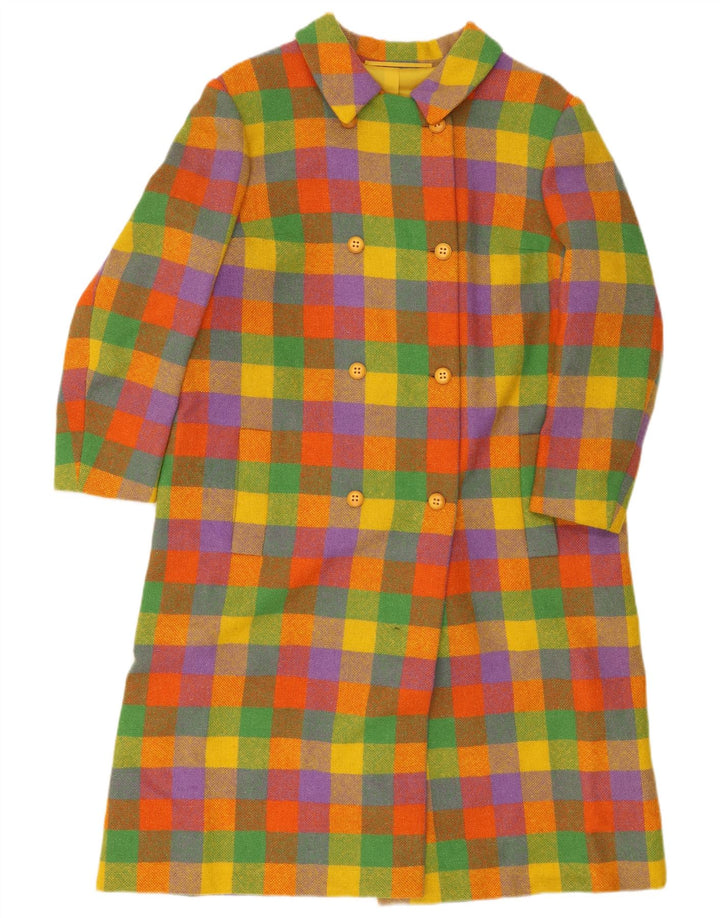 Cappotto doppiopetto vintage da donna UK 14 percalle medio multicolore