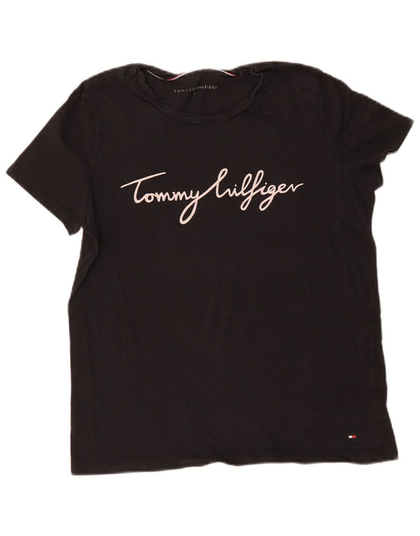 Tommy Hilfiger Womens Graphic T-Shirt Top UK 10 Small Black Cotton