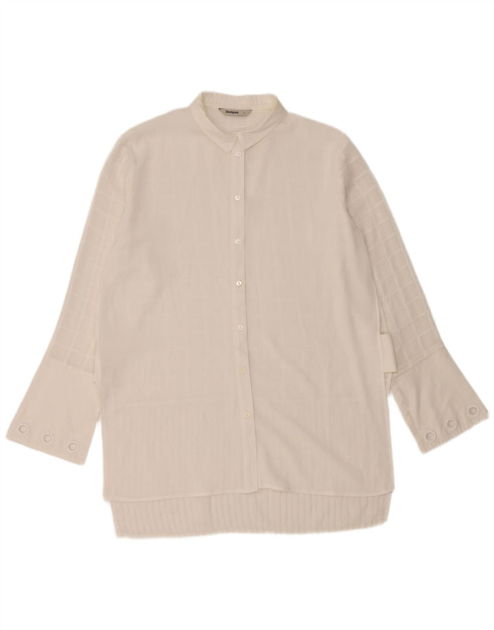 DESIGUAL Donna Camicia Lunga Camicetta UK 16 Large Bianca