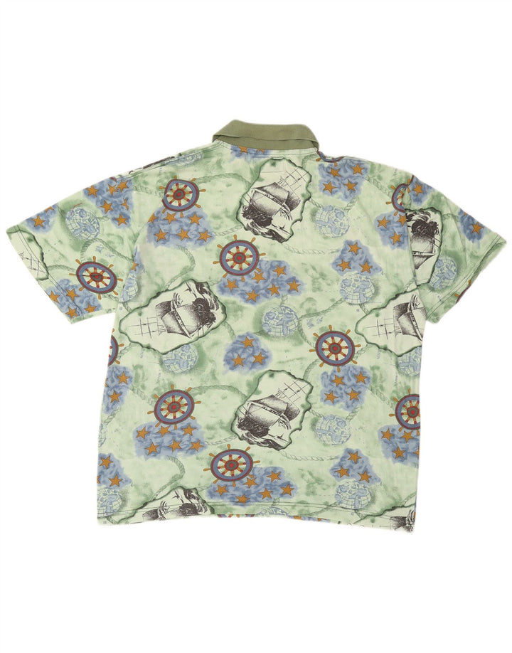 SUSPENCE Mens Abstract Pattern Polo Shirt XL Green Cotton