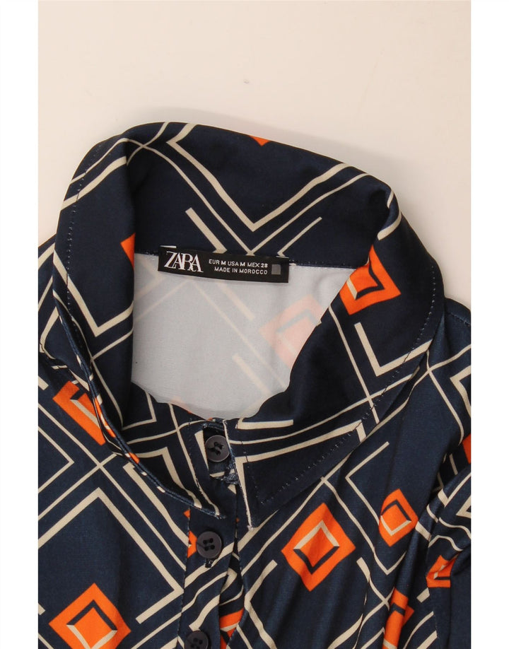 Abito camicia pullover da donna Zara UK 12 medio blu navy geometrico