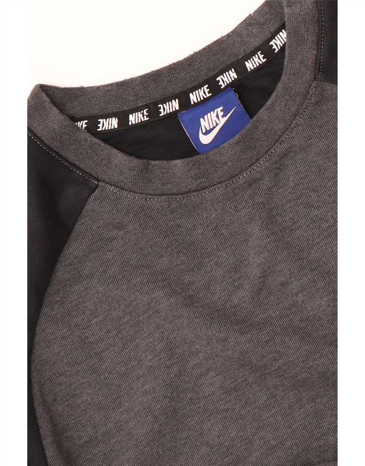 Felpa con grafica Nike da uomo, maglione piccolo grigio color block