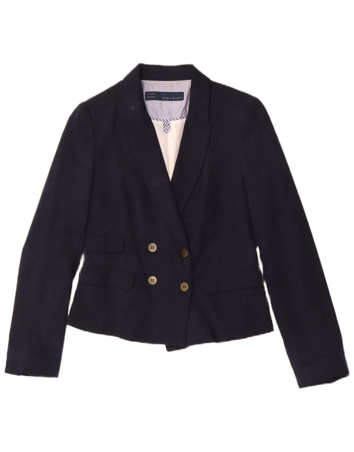 Giacca blazer doppiopetto da donna Zara UK 12 Lyocell medio blu navy