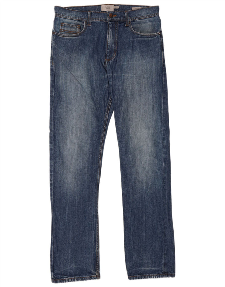 Jeans dritti vestibilità regolare da uomo Marks & Spencer W32 L33 cotone blu