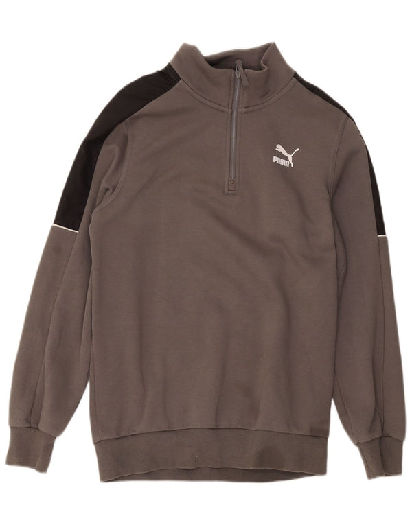 Felpa Puma da uomo con zip e collo, piccola, in cotone color block grigio