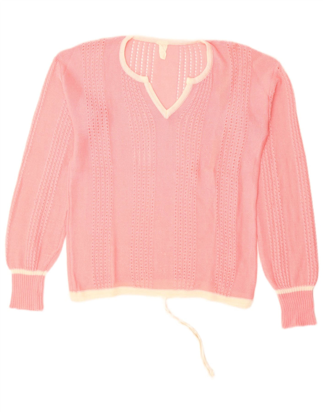 Maglione maglione vintage da donna con scollo a V UK 14 Rosa medio