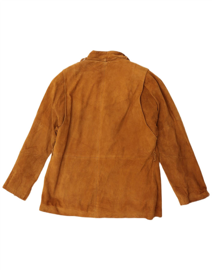 Giacca blazer vintage da donna in pelle scamosciata a 3 bottoni IT 48 XL in pelle marrone