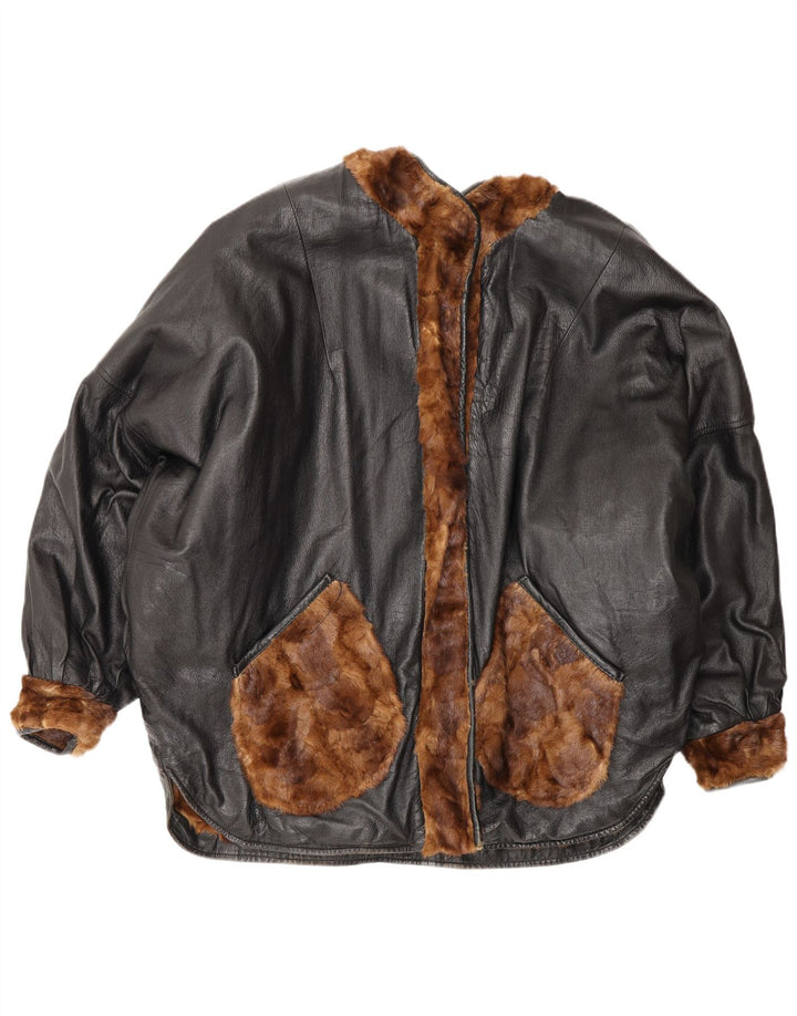 Giacca reversibile oversize in pelle da donna vintage UK 20 2XL Marrone