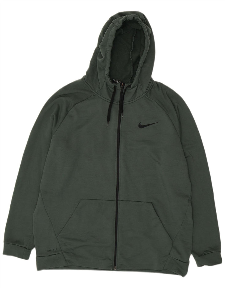 Felpa con cappuccio e zip NIKE Dri Fit da uomo XL verde poliestere