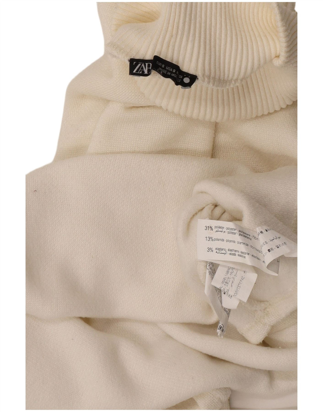 Maglione corto oversize con collo dolcevita da donna Zara UK 10 piccolo bianco sporco