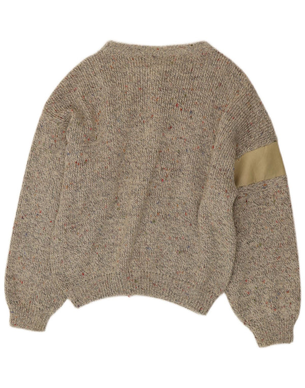 Maglione cardigan da uomo vintage in lana di alpaca screziata beige medio
