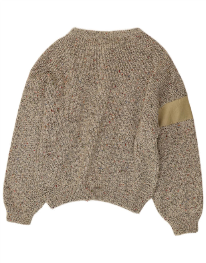 Maglione cardigan da uomo vintage in lana di alpaca screziata beige medio