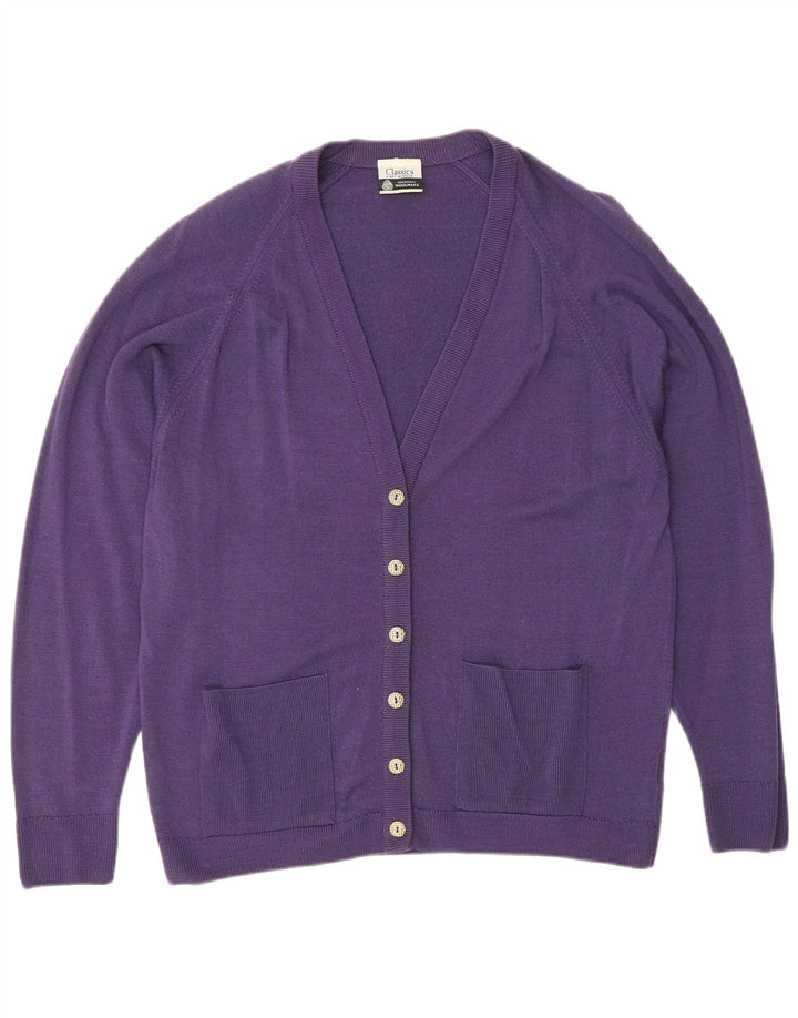 Maglione cardigan da donna classico UK 16 grande lana viola