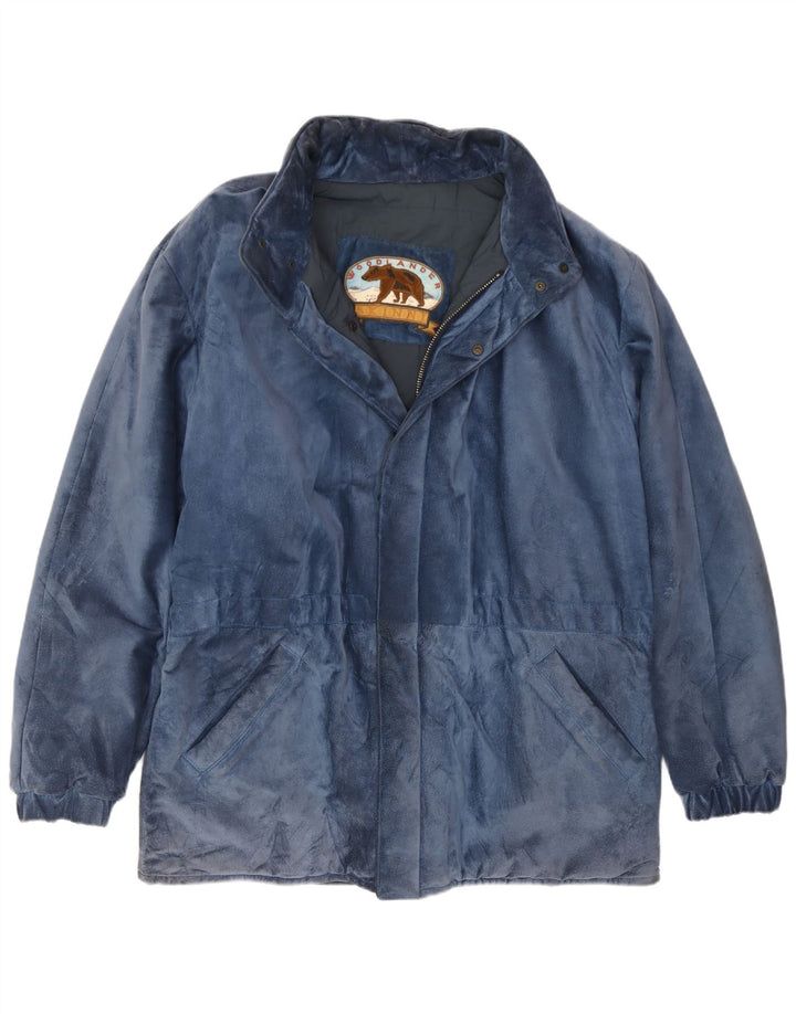 Giacca vintage in pelle scamosciata da uomo IT 50 grande blu modal