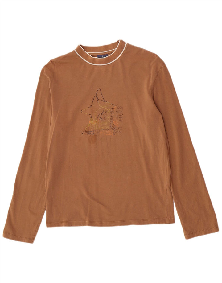 Trussardi Jeans Top Grafico da Uomo Manica Lunga in Cotone Marrone Medio