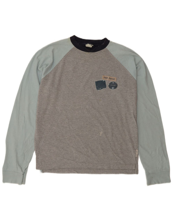 Fat Face Top da uomo a maniche lunghe in cotone color block grigio medio